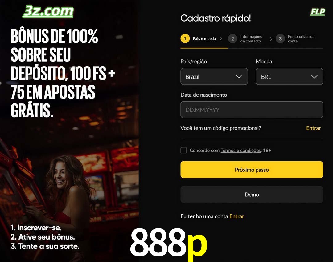 888p registro oficial cassino online Brasil com bônus de depósito e free spins